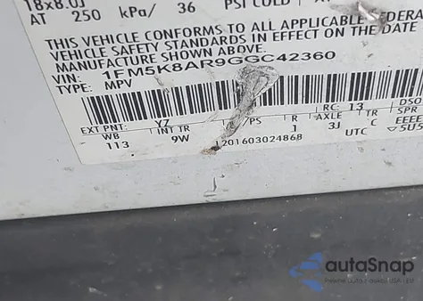 2016 Ford Police Interceptor z USA, uszkodzony, nr VIN 1FM5K8AR9GGC42360